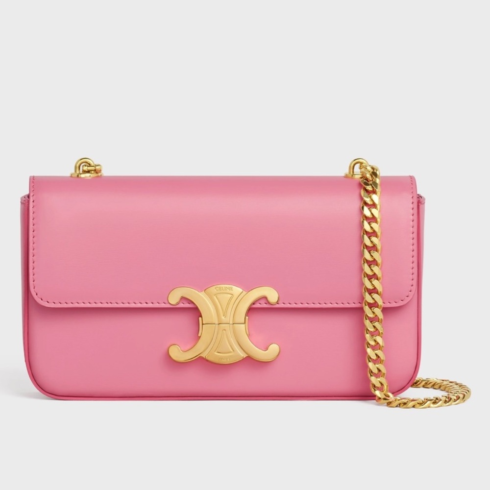 Looking for!!!! CHAIN SHOULDER BAG TRIOMPHE IN SHINY CALFSKIN - FLAMINGO color